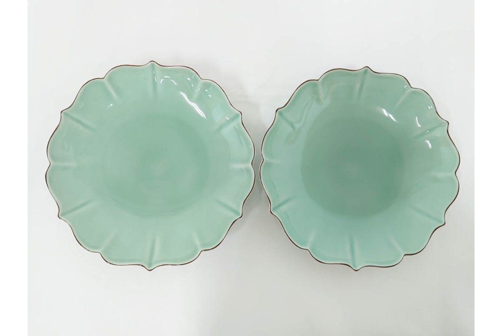 深川製磁　百年庵　和皿揃　笹青磁の皿5枚セット　共箱付き　(R-087413)