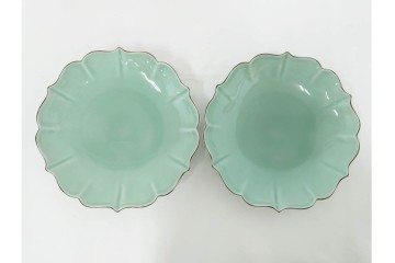 深川製磁　百年庵　和皿揃　笹青磁の皿5枚セット　共箱付き　(R-087413)