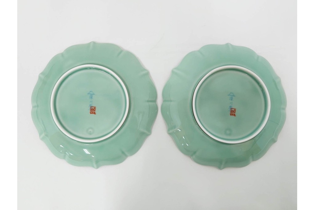 深川製磁　百年庵　和皿揃　笹青磁の皿5枚セット　共箱付き　(R-087413)