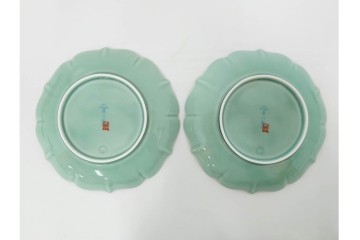 深川製磁　百年庵　和皿揃　笹青磁の皿5枚セット　共箱付き　(R-087413)