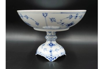デンマーク製　ROYAL COPENHAGEN(ロイヤルコペンハーゲン)　ブルーフルーテッド　ハーフレースのコンポート　(R-087414)