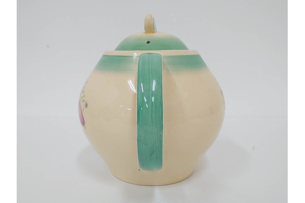 イギリスヴィンテージ　Susie Cooper(スージークーパー)　スワンシースプレイ　ティーポット・クリーマー・プレート・カップ&ソーサー・トリオ6客　洋食器セット　(R-087415)