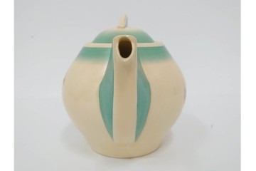 イギリスヴィンテージ　Susie Cooper(スージークーパー)　スワンシースプレイ　ティーポット・クリーマー・プレート・カップ&ソーサー・トリオ6客　洋食器セット　(R-087415)