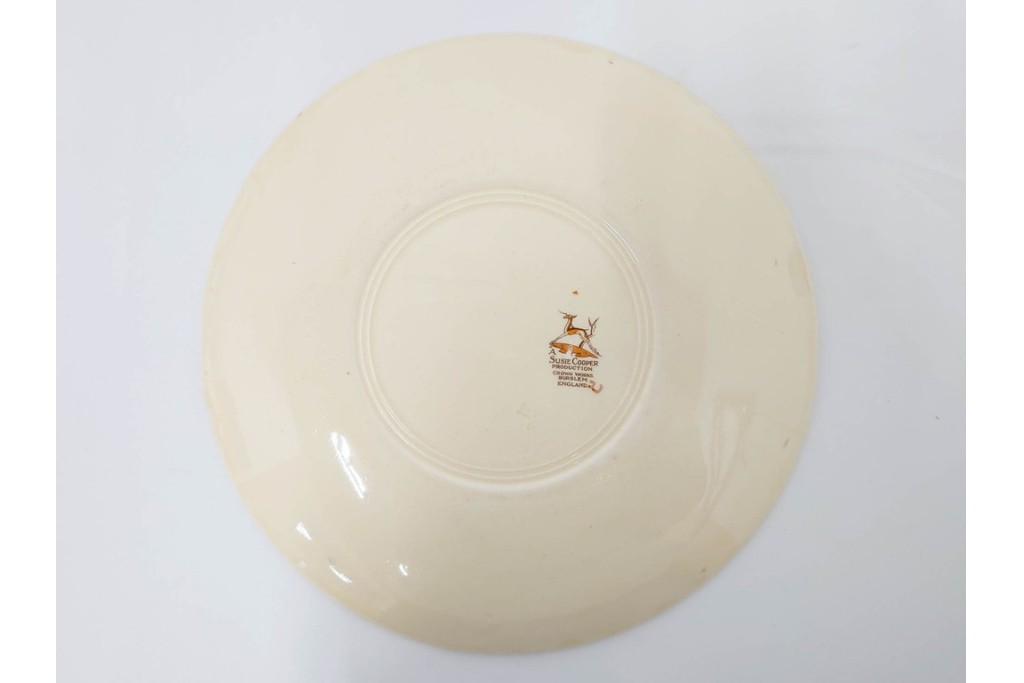 イギリスヴィンテージ　Susie Cooper(スージークーパー)　スワンシースプレイ　ティーポット・クリーマー・プレート・カップ&ソーサー・トリオ6客　洋食器セット　(R-087415)