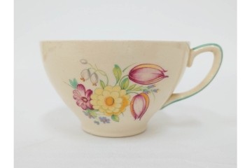 イギリスヴィンテージ　Susie Cooper(スージークーパー)　スワンシースプレイ　ティーポット・クリーマー・プレート・カップ&ソーサー・トリオ6客　洋食器セット　(R-087415)