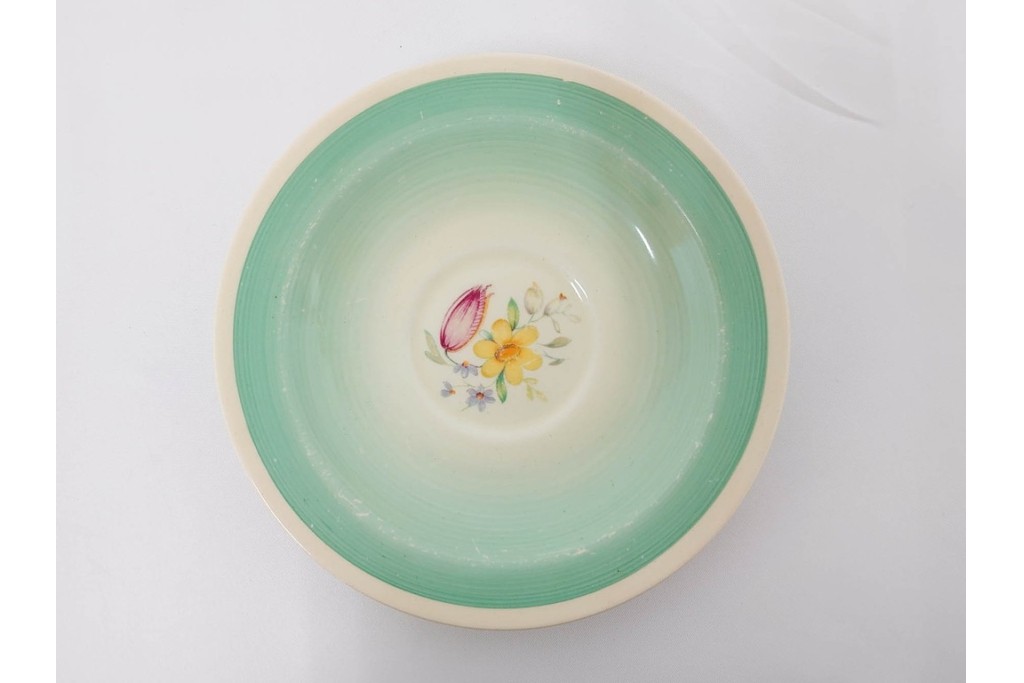 イギリスヴィンテージ　Susie Cooper(スージークーパー)　スワンシースプレイ　ティーポット・クリーマー・プレート・カップ&ソーサー・トリオ6客　洋食器セット　(R-087415)