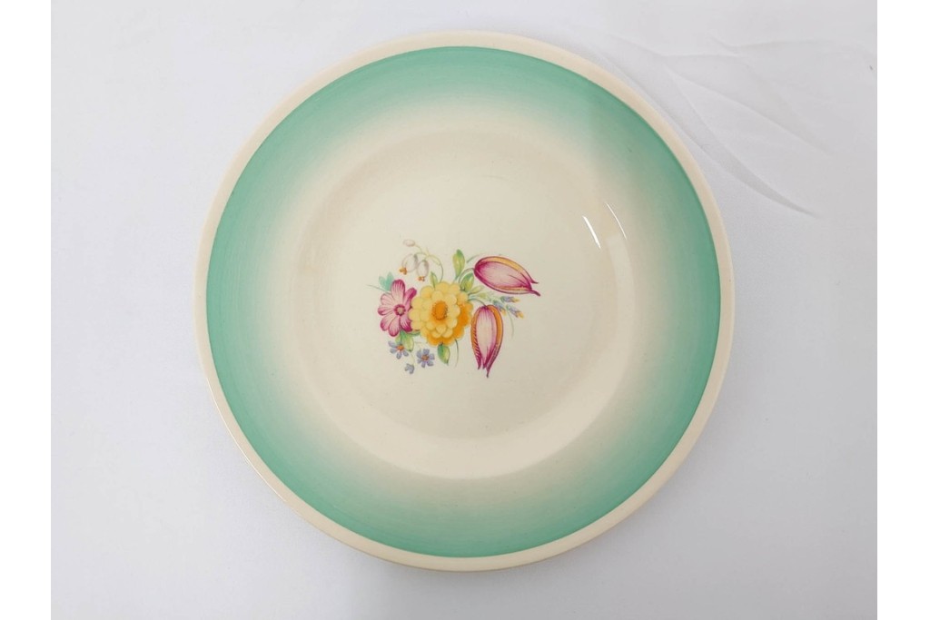 イギリスヴィンテージ　Susie Cooper(スージークーパー)　スワンシースプレイ　ティーポット・クリーマー・プレート・カップ&ソーサー・トリオ6客　洋食器セット　(R-087415)