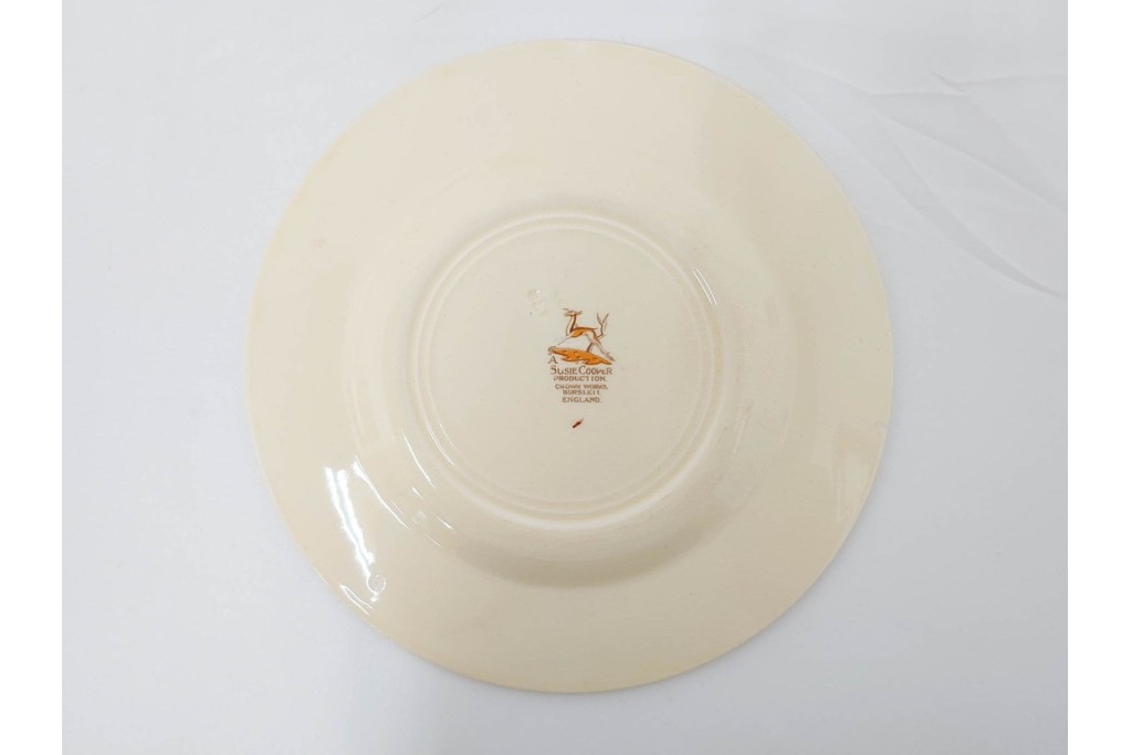 イギリスヴィンテージ　Susie Cooper(スージークーパー)　スワンシースプレイ　ティーポット・クリーマー・プレート・カップ&ソーサー・トリオ6客　洋食器セット　(R-087415)