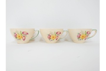 イギリスヴィンテージ　Susie Cooper(スージークーパー)　スワンシースプレイ　ティーポット・クリーマー・プレート・カップ&ソーサー・トリオ6客　洋食器セット　(R-087415)