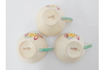 イギリスヴィンテージ　Susie Cooper(スージークーパー)　スワンシースプレイ　ティーポット・クリーマー・プレート・カップ&ソーサー・トリオ6客　洋食器セット　(R-087415)