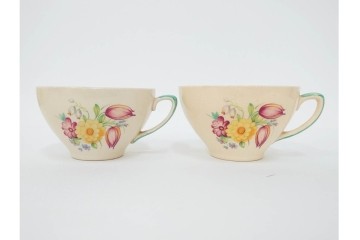 イギリスヴィンテージ　Susie Cooper(スージークーパー)　スワンシースプレイ　ティーポット・クリーマー・プレート・カップ&ソーサー・トリオ6客　洋食器セット　(R-087415)