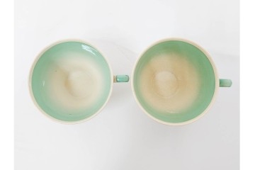 イギリスヴィンテージ　Susie Cooper(スージークーパー)　スワンシースプレイ　ティーポット・クリーマー・プレート・カップ&ソーサー・トリオ6客　洋食器セット　(R-087415)