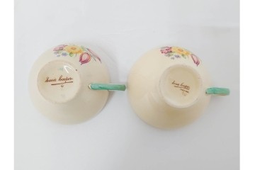 イギリスヴィンテージ　Susie Cooper(スージークーパー)　スワンシースプレイ　ティーポット・クリーマー・プレート・カップ&ソーサー・トリオ6客　洋食器セット　(R-087415)