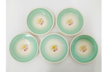 イギリスヴィンテージ　Susie Cooper(スージークーパー)　スワンシースプレイ　ティーポット・クリーマー・プレート・カップ&ソーサー・トリオ6客　洋食器セット　(R-087415)