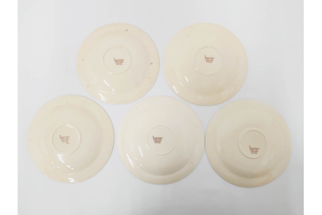 イギリスヴィンテージ　Susie Cooper(スージークーパー)　スワンシースプレイ　ティーポット・クリーマー・プレート・カップ&ソーサー・トリオ6客　洋食器セット　(R-087415)