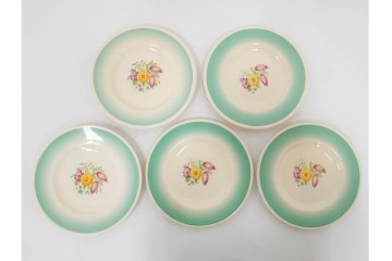 イギリスヴィンテージ　Susie Cooper(スージークーパー)　スワンシースプレイ　ティーポット・クリーマー・プレート・カップ&ソーサー・トリオ6客　洋食器セット　(R-087415)