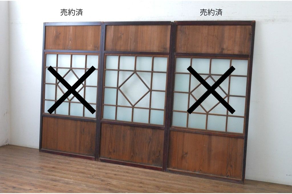 アンティーク建具　大正から昭和初期　大正ロマンな雰囲気漂うガラス帯戸1枚　(R-087421)