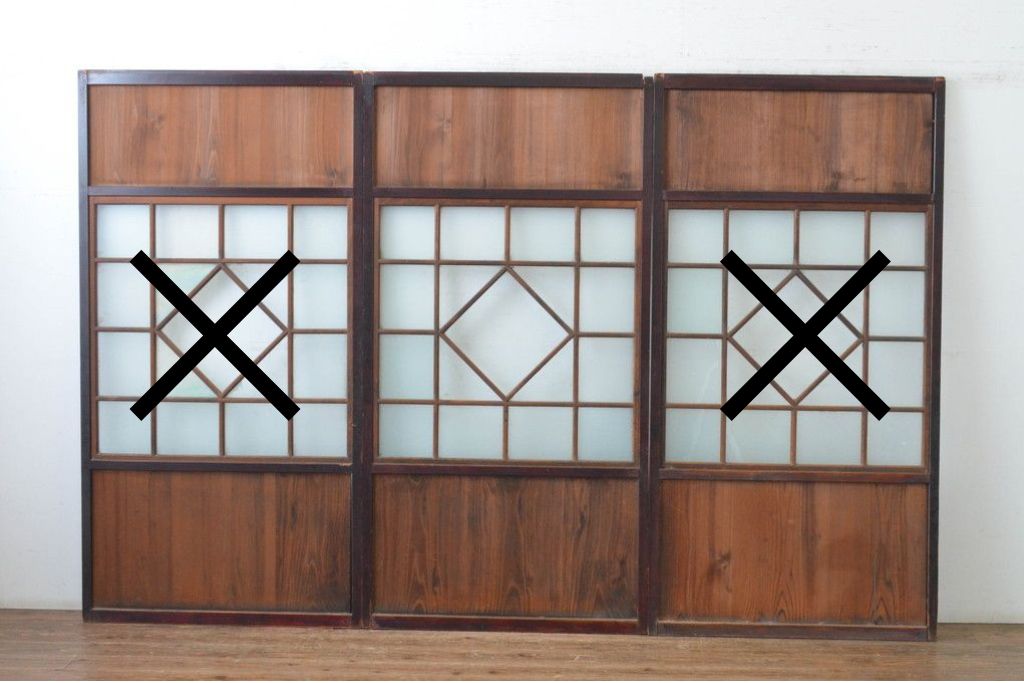 アンティーク建具　大正から昭和初期　大正ロマンな雰囲気漂うガラス帯戸1枚　(R-087421)