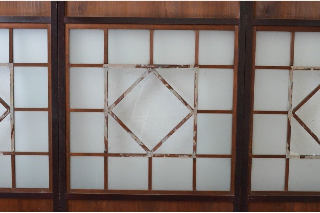 アンティーク建具　大正から昭和初期　大正ロマンな雰囲気漂うガラス帯戸1枚　(R-087421)