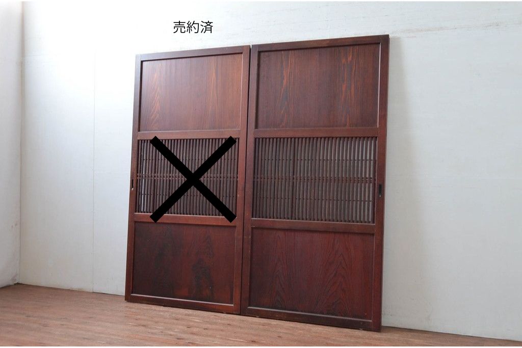 アンティーク建具　明治から大正期　アクリル板入り　長い歴史を刻んだ風合いが魅力的な格子帯戸1枚　(R-087422)