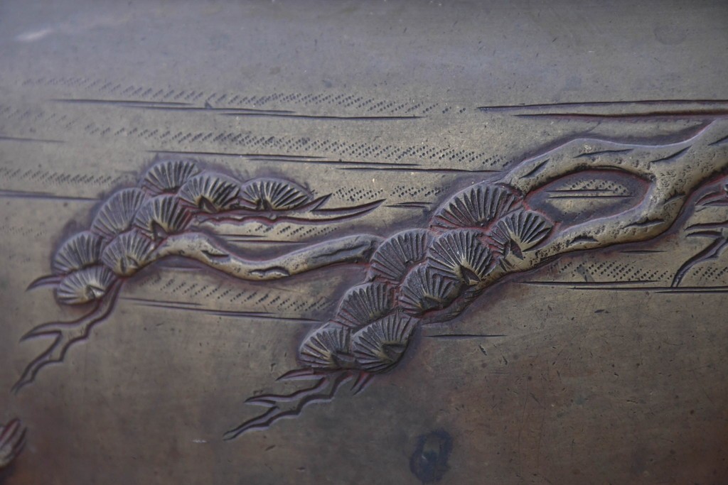 和製アンティーク　特大サイズ!　龍耳と人物風景図が見事な真鍮火鉢　(R-087425)