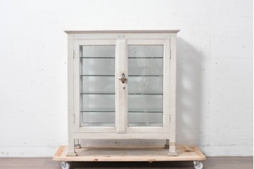 和製アンティーク　希少サイズ　ホワイトペイントが可愛らしい全面ガラスの小さなケビント　(R-087427)