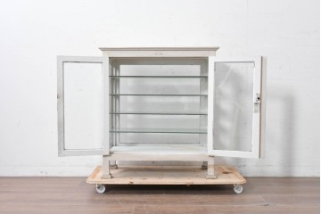 和製アンティーク　希少サイズ　ホワイトペイントが可愛らしい全面ガラスの小さなケビント　(R-087427)