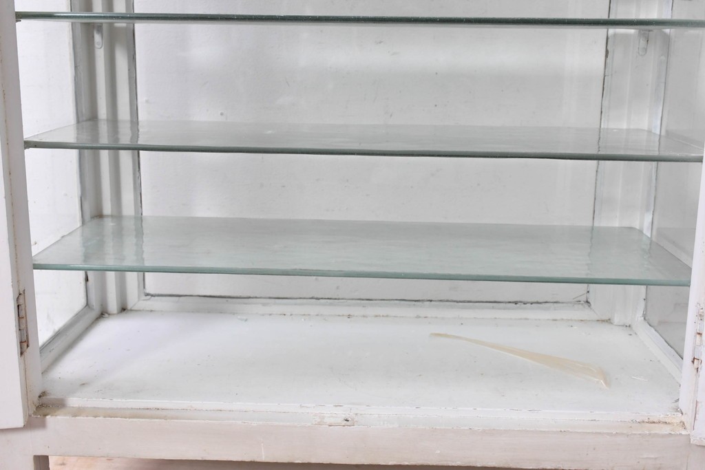 和製アンティーク　希少サイズ　ホワイトペイントが可愛らしい全面ガラスの小さなケビント　(R-087427)