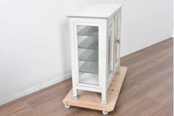 和製アンティーク　希少サイズ　ホワイトペイントが可愛らしい全面ガラスの小さなケビント　(R-087427)