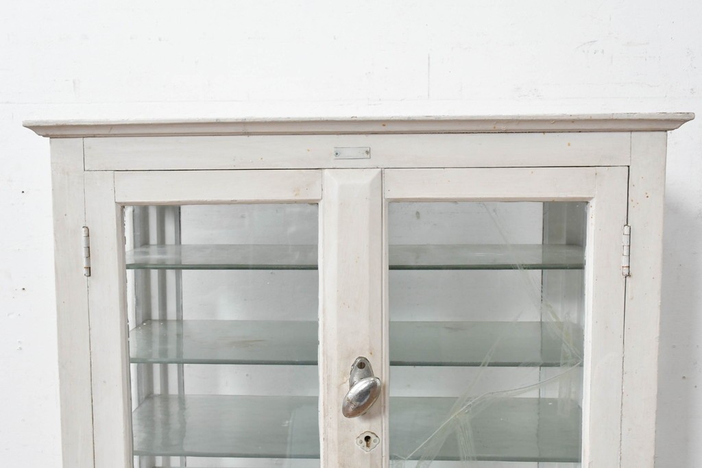 和製アンティーク　希少サイズ　ホワイトペイントが可愛らしい全面ガラスの小さなケビント　(R-087427)