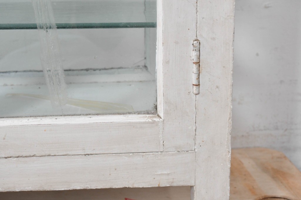 和製アンティーク　希少サイズ　ホワイトペイントが可愛らしい全面ガラスの小さなケビント　(R-087427)