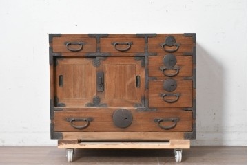 和製アンティーク　総桐材　時代を感じる木地の味わいが魅力の小箪笥　(R-087435)