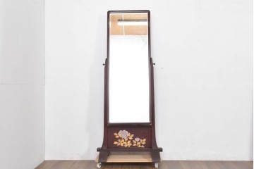 中古　美品　カバー付き　漆塗り　雅やかな蒔絵(牡丹図)が施された姿見　(R-087436)