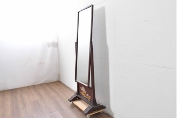 中古　美品　カバー付き　漆塗り　雅やかな蒔絵(牡丹図)が施された姿見　(R-087436)