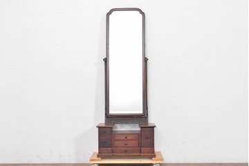 和製アンティーク　指物工芸家具　紫檀(シタン)材　木色が美しい透かし彫り入りの鏡台　(R-087437)