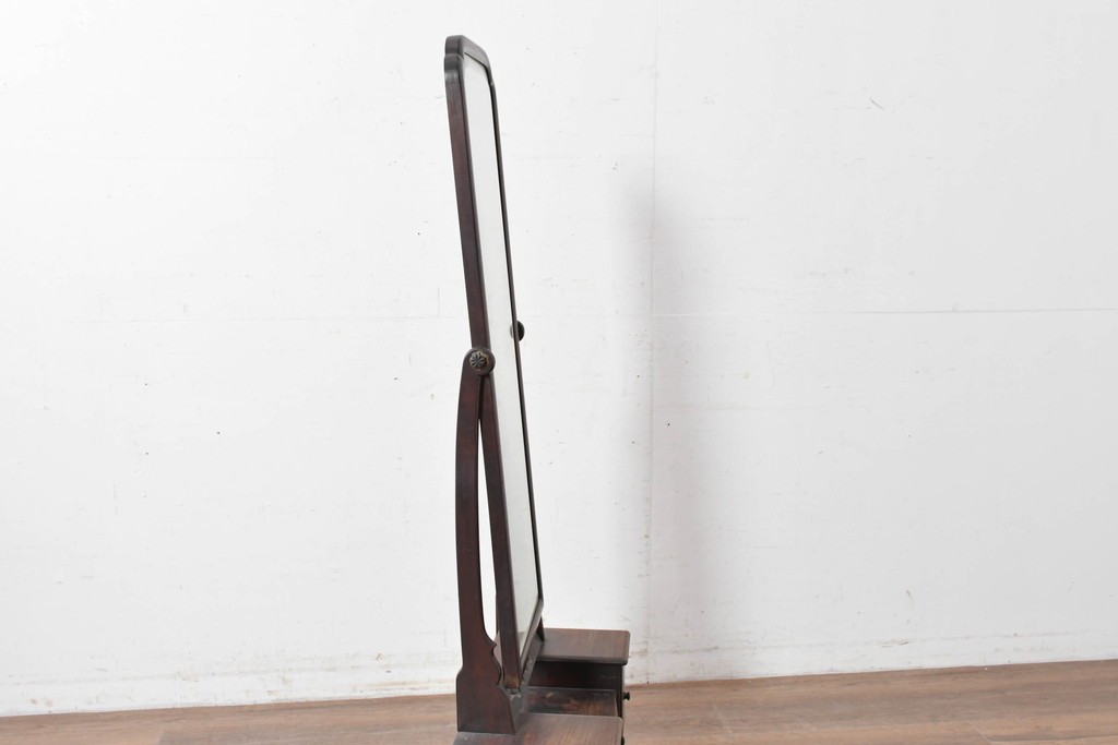 和製アンティーク　指物工芸家具　紫檀(シタン)材　木色が美しい透かし彫り入りの鏡台　(R-087437)