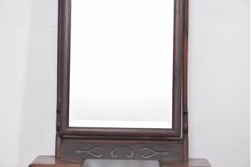 和製アンティーク　指物工芸家具　紫檀(シタン)材　木色が美しい透かし彫り入りの鏡台　(R-087437)