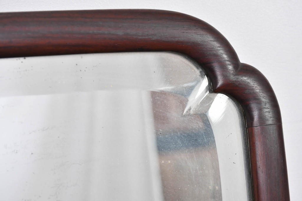 和製アンティーク　指物工芸家具　紫檀(シタン)材　木色が美しい透かし彫り入りの鏡台　(R-087437)