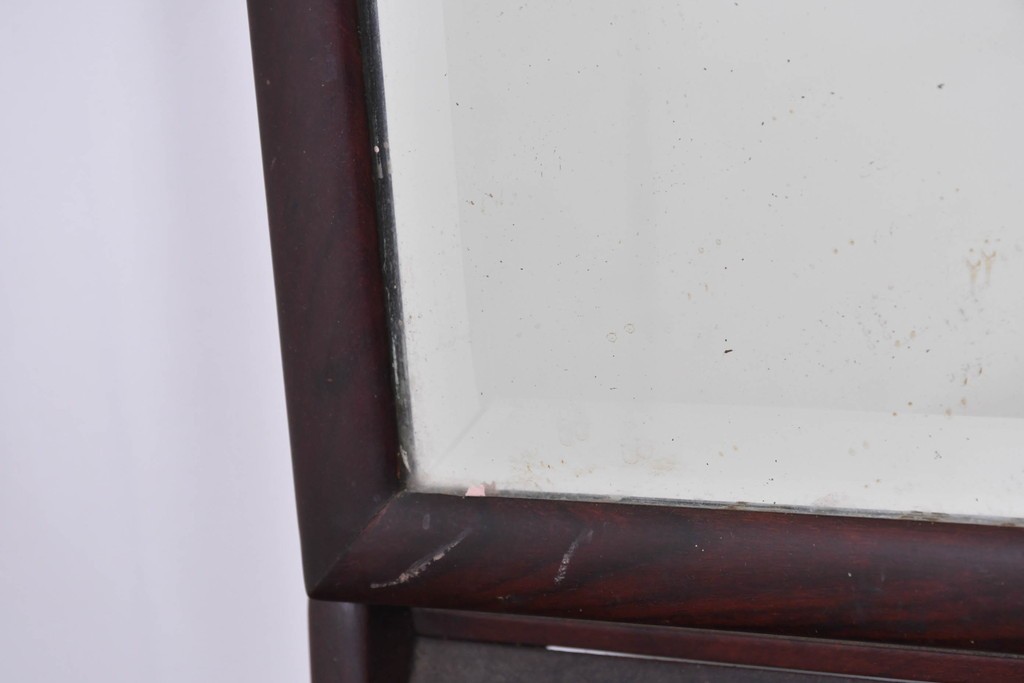 和製アンティーク　指物工芸家具　紫檀(シタン)材　木色が美しい透かし彫り入りの鏡台　(R-087437)