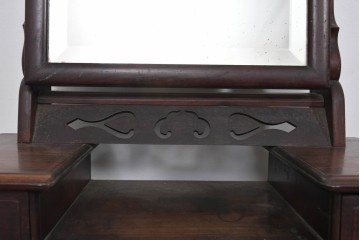 和製アンティーク　指物工芸家具　紫檀(シタン)材　木色が美しい透かし彫り入りの鏡台　(R-087437)