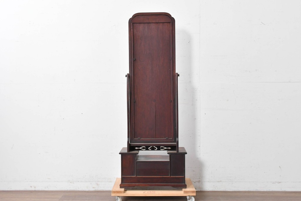 和製アンティーク　指物工芸家具　紫檀(シタン)材　木色が美しい透かし彫り入りの鏡台　(R-087437)