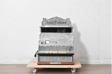 アメリカヴィンテージ　ブラジル製　NCR(ナショナル・キャッシュ・レジスター)社　Class 300復刻版　model 2114-1707　華やかなレリーフのクラシックレジスター(シルバー)　※通電確認済み　(R-087443)