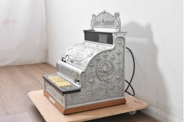 アメリカヴィンテージ　ブラジル製　NCR(ナショナル・キャッシュ・レジスター)社　Class 300復刻版　model 2114-1707　華やかなレリーフのクラシックレジスター(シルバー)　※通電確認済み　(R-087443)