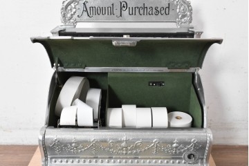 アメリカヴィンテージ　ブラジル製　NCR(ナショナル・キャッシュ・レジスター)社　Class 300復刻版　model 2114-1707　華やかなレリーフのクラシックレジスター(シルバー)　※通電確認済み　(R-087443)