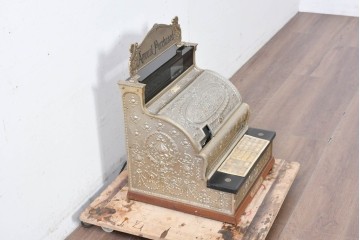 アメリカヴィンテージ　ブラジル製　NCR(ナショナル・キャッシュ・レジスター)社　Class 300復刻版　model 2114-1708　華やかなレリーフのクラシックレジスター(ゴールド)　※通電確認済み　(R-087444)