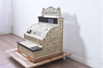 アメリカヴィンテージ　ブラジル製　NCR(ナショナル・キャッシュ・レジスター)社　Class 300復刻版　model 2114-1708　華やかなレリーフのクラシックレジスター(ゴールド)　※通電確認済み　(R-087444)