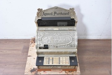 アメリカヴィンテージ　ブラジル製　NCR(ナショナル・キャッシュ・レジスター)社　Class 300復刻版　model 2114-1708　華やかなレリーフのクラシックレジスター(ゴールド)　※通電確認済み　(R-087444)