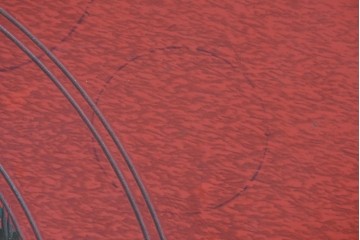 和製アンティーク　「福寿」　椿図の彫刻が可愛らしい朱塗りの円卓　(R-087447)