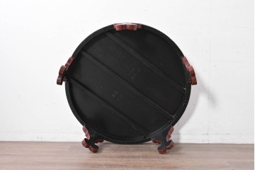 和製アンティーク　「福寿」　椿図の彫刻が可愛らしい朱塗りの円卓　(R-087447)