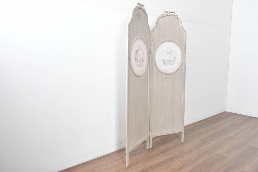 中古　美品　サラグレース(Sarah Grace)取り扱い　フランスCoquecigrues(コクシグル)社　トワルドジュイ柄が描かれたアンティーク調のパーテーション　定価約11万円　(R-087448)